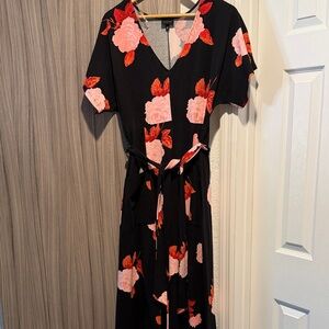 Who What Wear Black Maxi Dress with Pink Floral Design